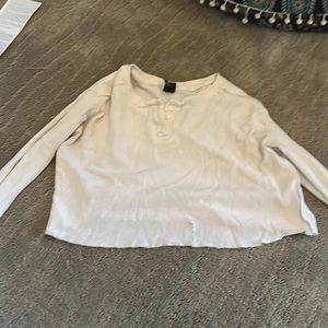 Gray oversize Henley cropped long sleeve